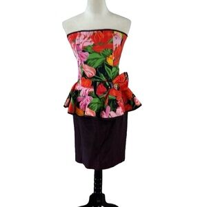 Jessica Howard Strapless Peplum Cocktail Dress Red and Black